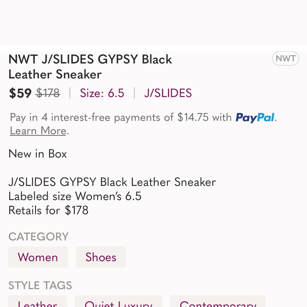NWT J/SLIDES GYPSY Black Leather Sneaker - Picture 7 of 15